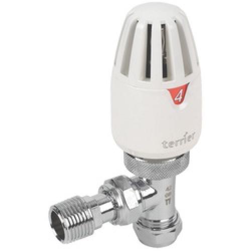 THERMOSTATIC RADIATOR VALVE    ANGLE 15MM TERRIER CP/WHITE