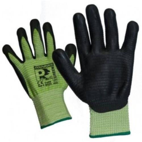CUT RESISTANT LEVEL 5 GLOVE    GREEN RIBBED NITRILE SIZE 9
