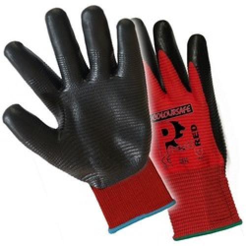 PREDRED NITRILE FOAM GLOVES    RED/BLACK  SIZE 9 JUST1