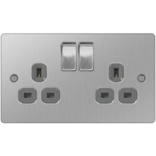 SWITCHED SOCKET 2 GANG 13 AMP  STAINLESS STEEL SBS22G