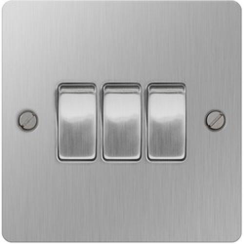PLATE SWITCH 3 GANG 2 WAY 10A  STAINLESS STEEL SBS43