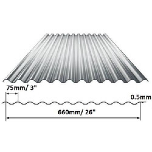 CORRUGATED SHEET GALV 8/3      0.5MM 8FT (26" WIDE)