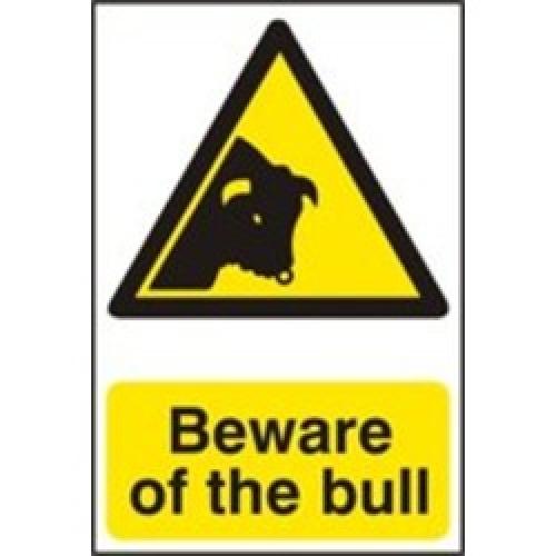 SIGN BEWARE OF THE BULL        200 X 300MM