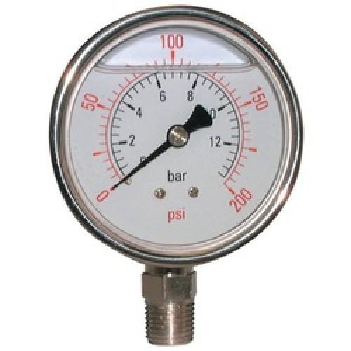 PRESSURE GAUGE 0 - 200 PSI     63MM DIA 1/4" BSP GLYC FILLED