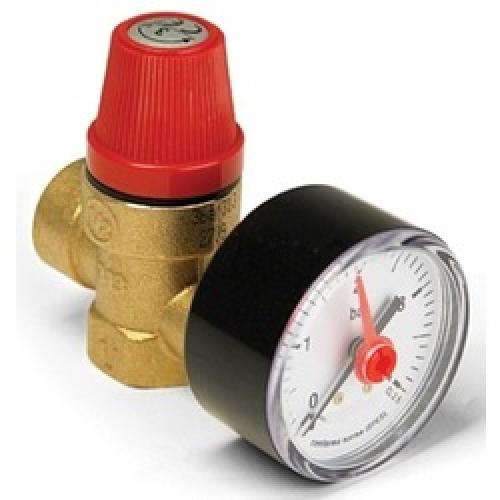 SAFETY VALVE WITH GAUGE 1/2"   3 BAR 29030