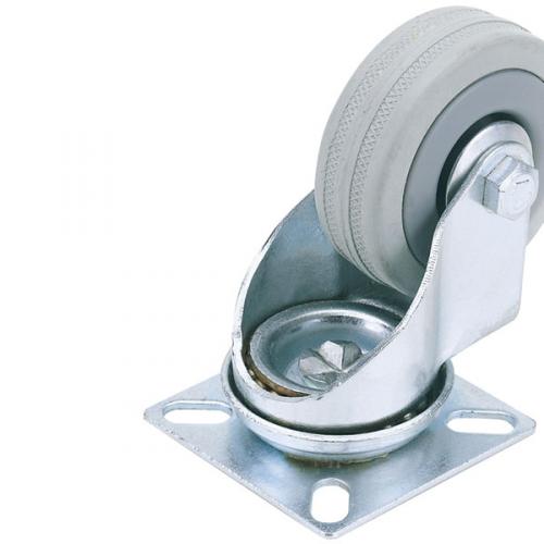 CASTOR RUBBER SWIVEL PLATE     BRAKED 75MM 68KG