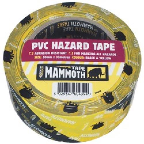 ADHESIVE HAZARD WARNING TAPE   YELLOW/BLACK 50MM X 33M