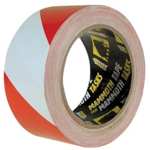 ADHESIVE HAZARD WARNING TAPE   RED/WHITE 50MM X 33MTR