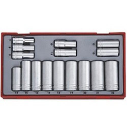3/8 SQUARE DRIVE DEEP SOCKET   SET 7-22MM 16 PCE TT3816 TENG