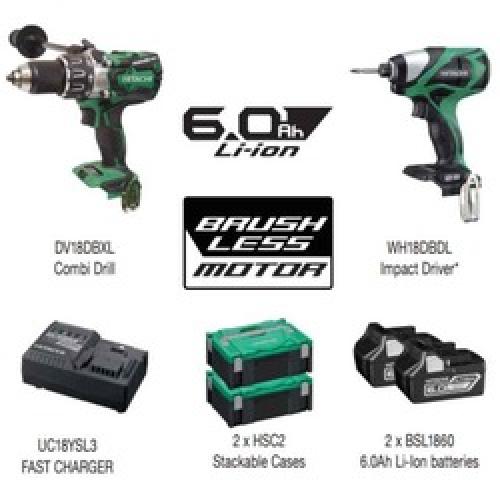 18V COMBI & IMPACT DRILL 2X6AH LI BRUSHLESS KC18DPLJA HIKOKI