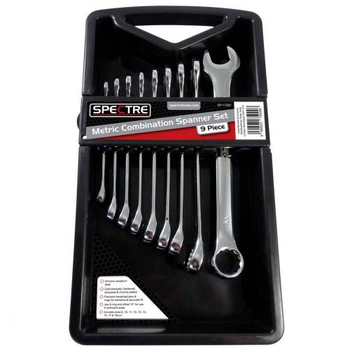 COMBINATION SPANNER SET 9      PIECE 8-19MM TROJAN