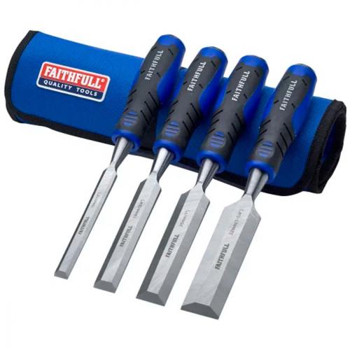 CHISEL SET 4 PIECE 6,12,19 &   22MM IN STORAGE ROLL FAITHFULL