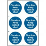 SIGN FIRE DOOR KEEP LOCKED SHUT SHEET OF 6 100 X 100MM